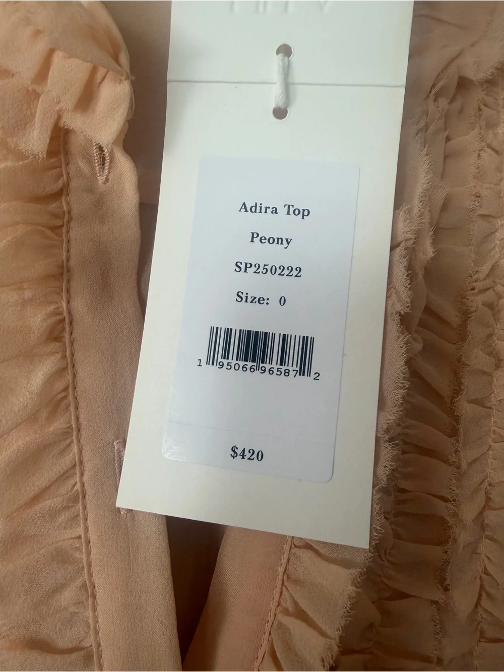 Ulla Johnson Adira Peach Ruffle Front Short Sleeve Silk Blouse NWT